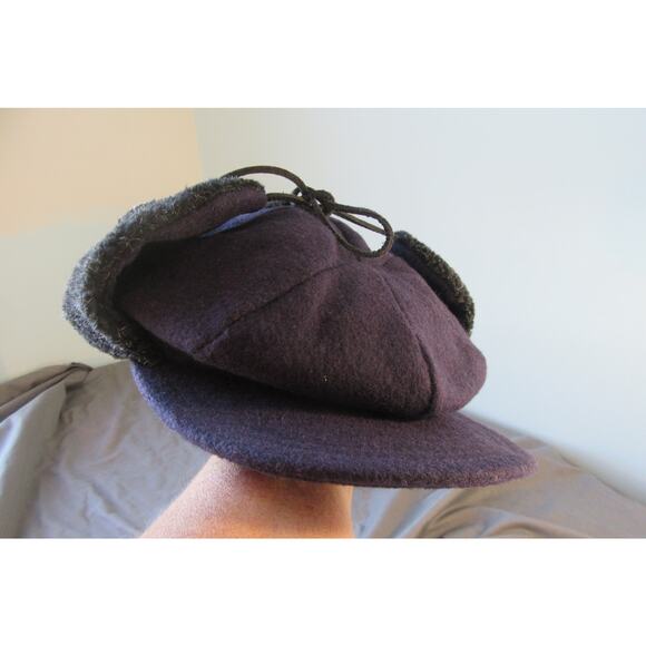 Vintage Newsboy Cabbie Elmer Fudd Wool Blend Winter Hat Ear Flaps Made USA Large - Picture 1 of 10